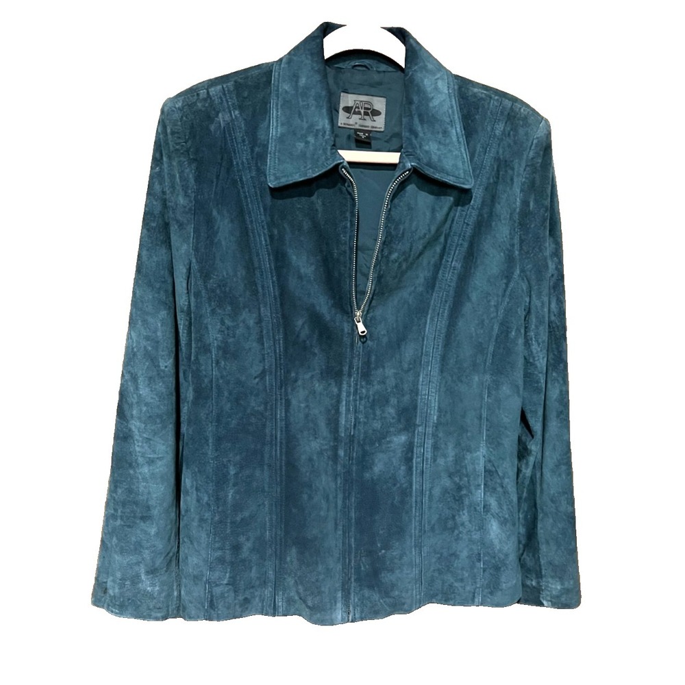 AR Bernardo Women's Fitted Genuine Suede Leather Jacket Zipper Teal Green M